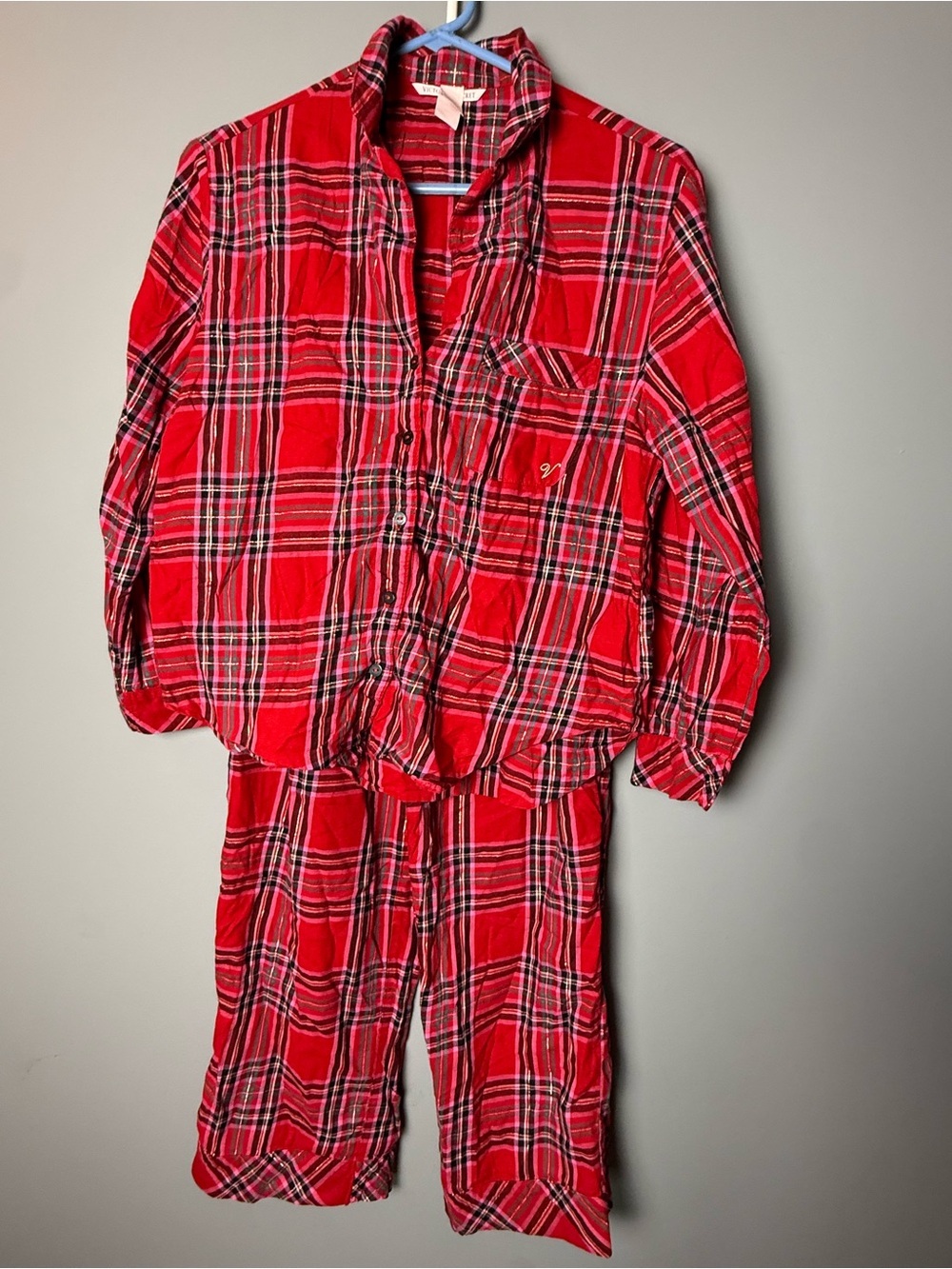 Victoria's Secret PJ Flannel 2 Pc Pajama Set Red Plaid Womens Sz S